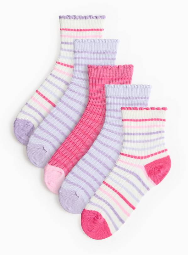 Pink Stripe Ribbed Ankle Socks 5 Pack 6-8.5